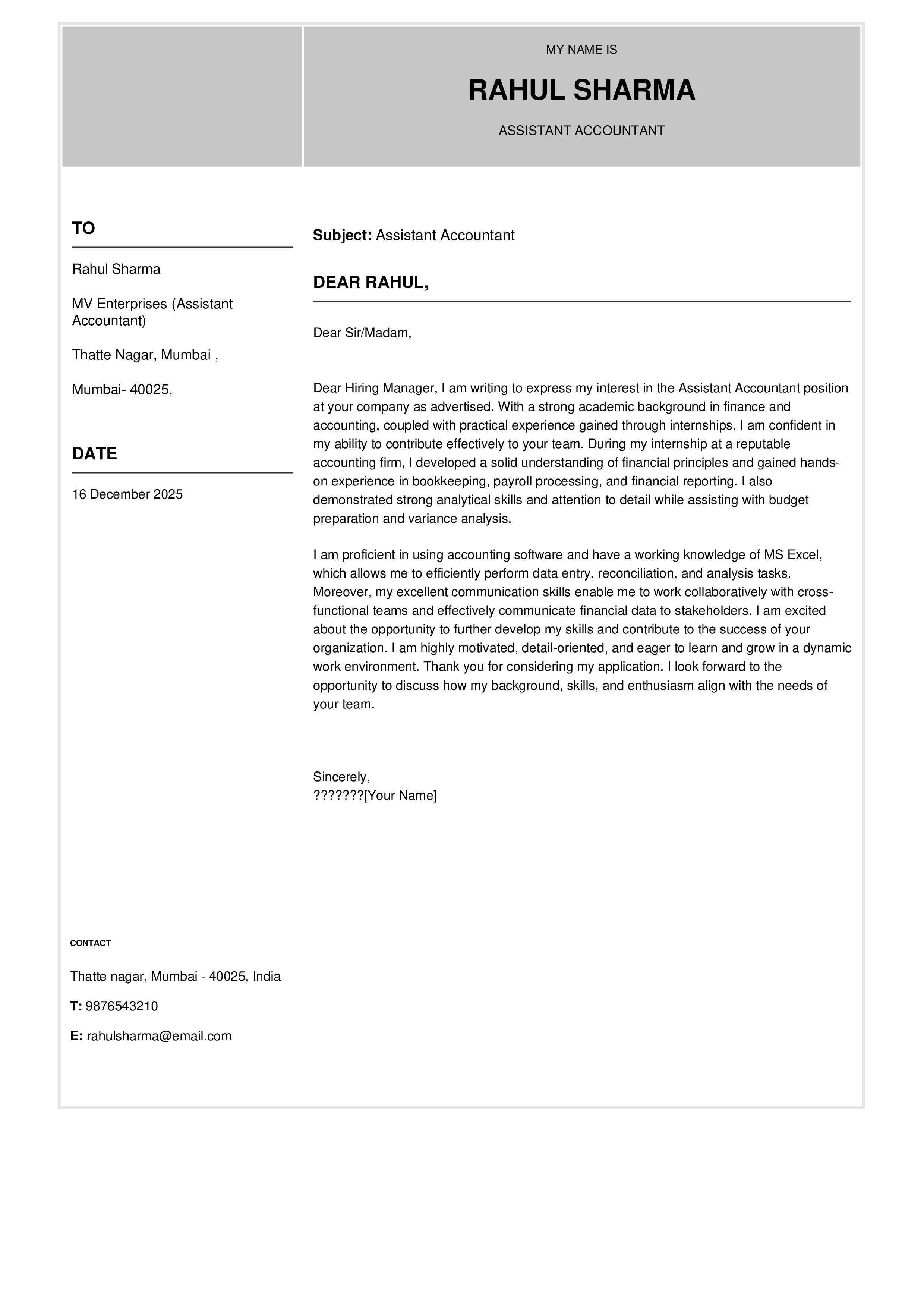Engineer at R&H Hall Resume Sample