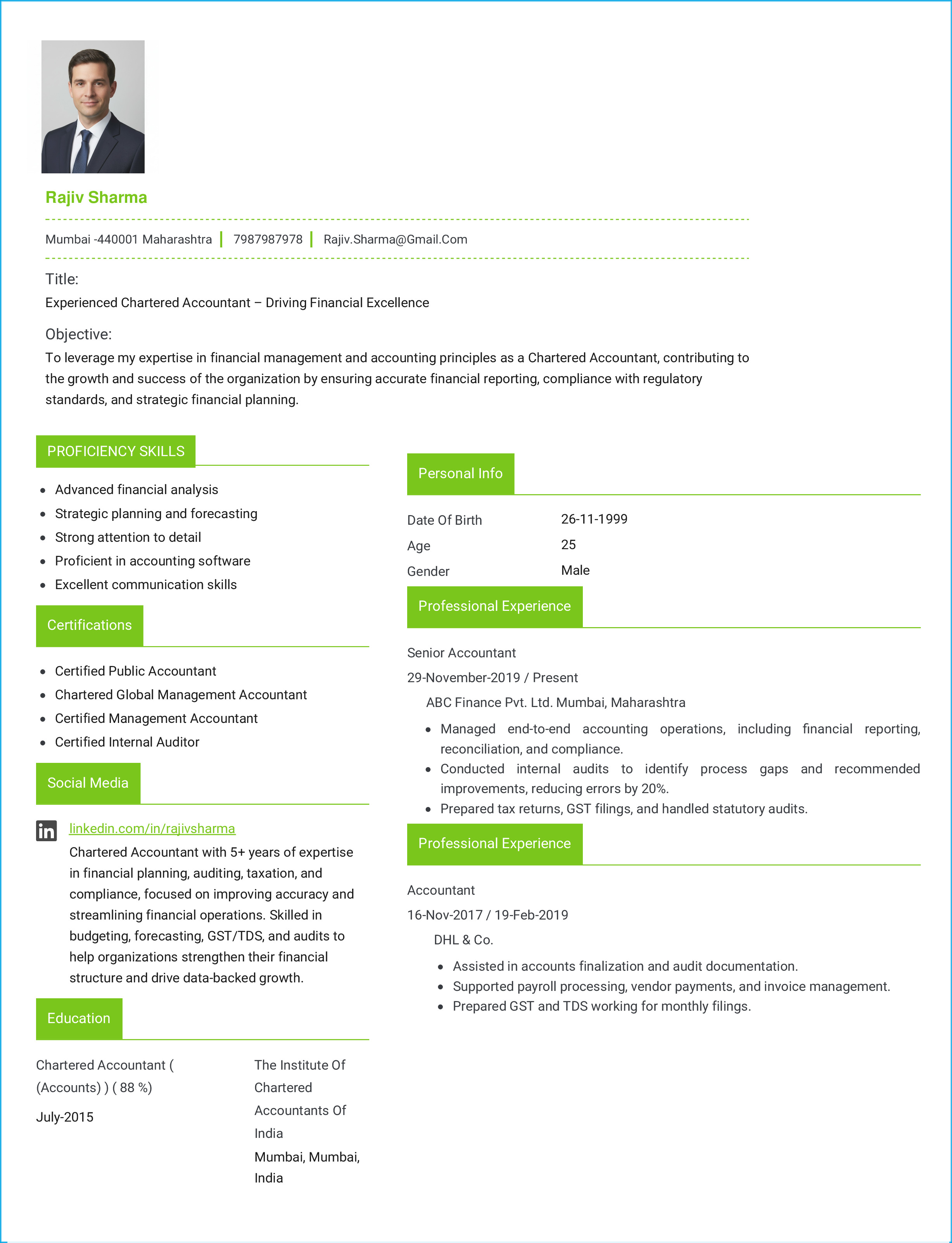 IRS Tax Examiner Resume Example