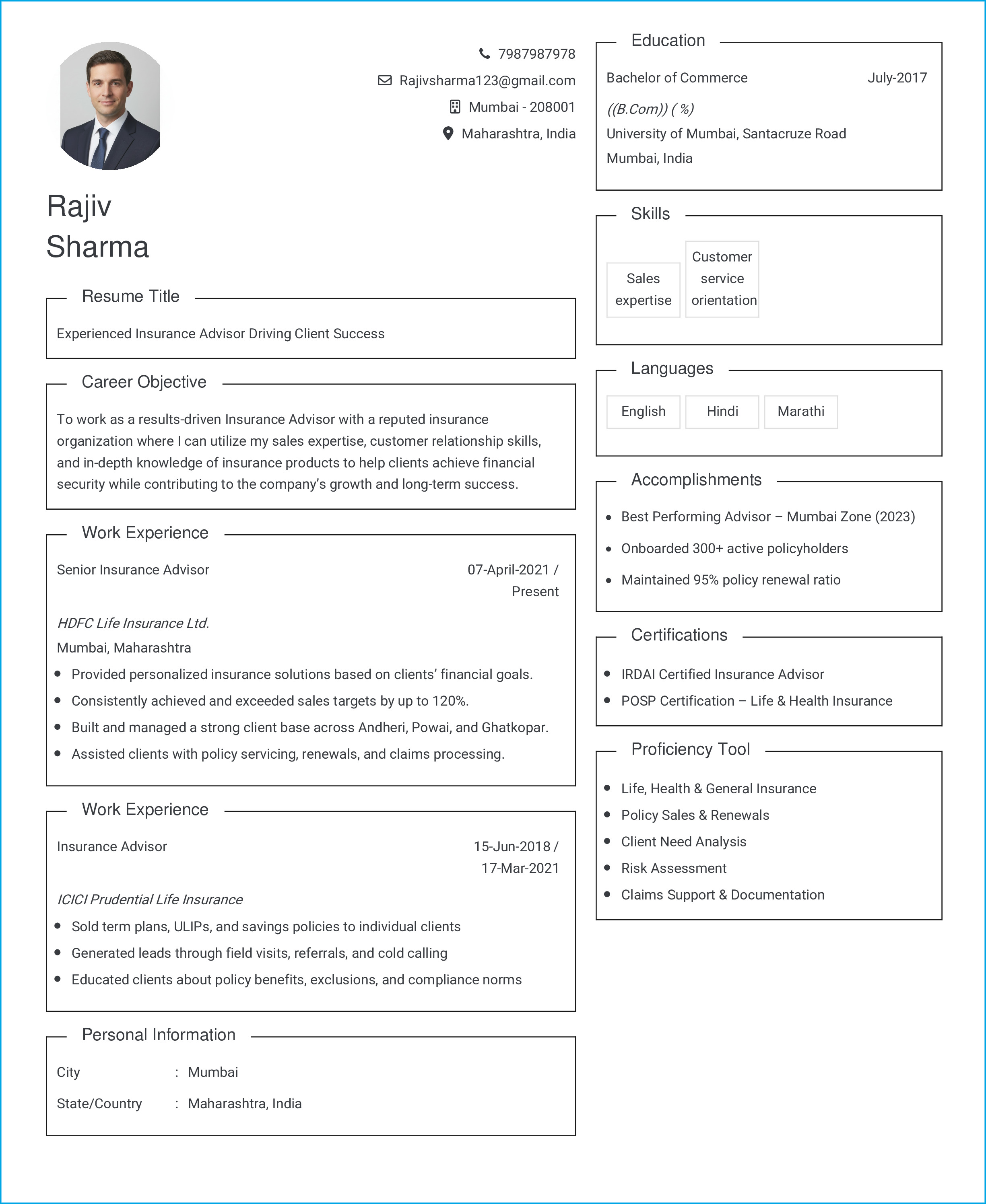 IRS Tax Examiner Resume Example