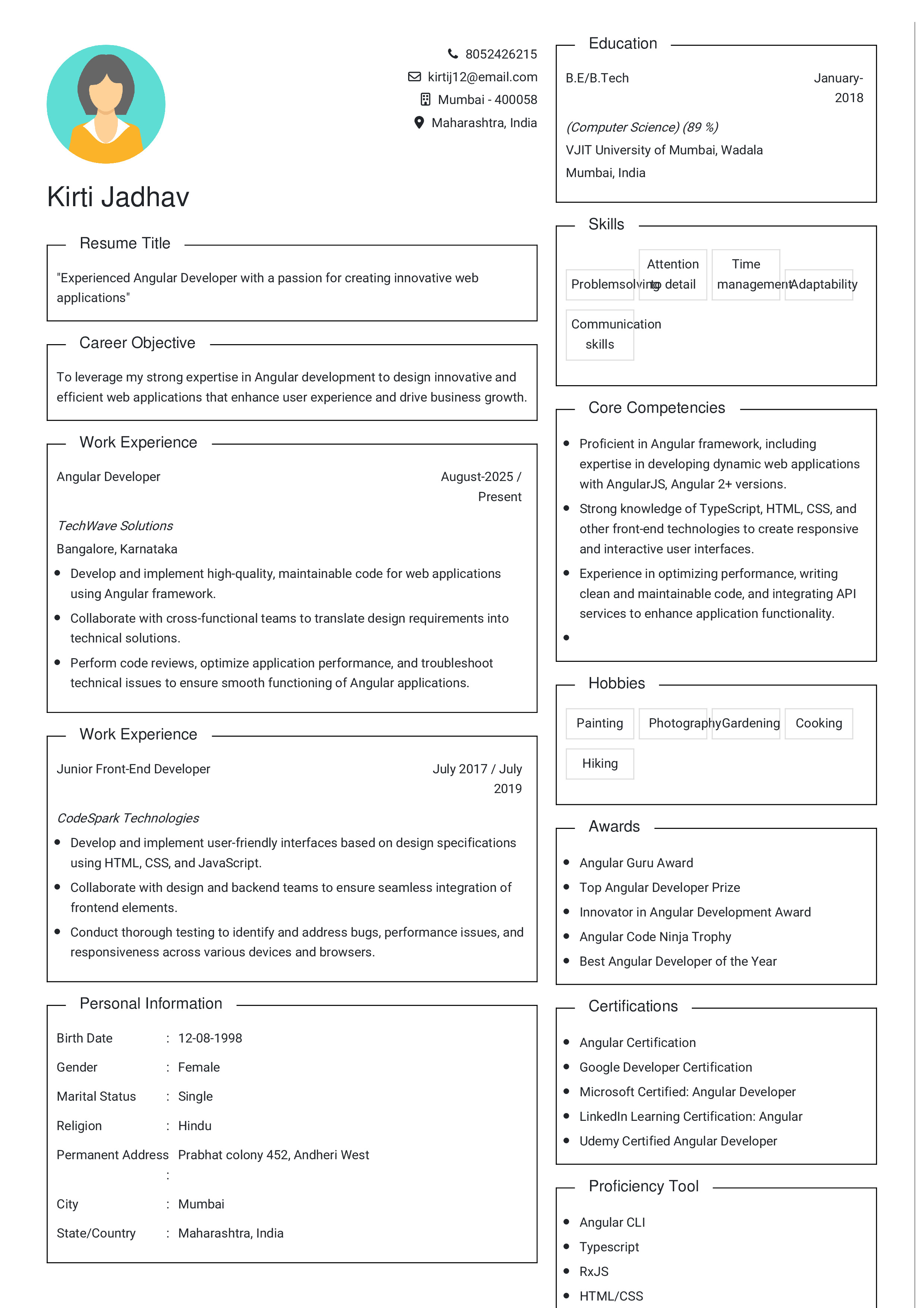 IRS Tax Examiner Resume Example