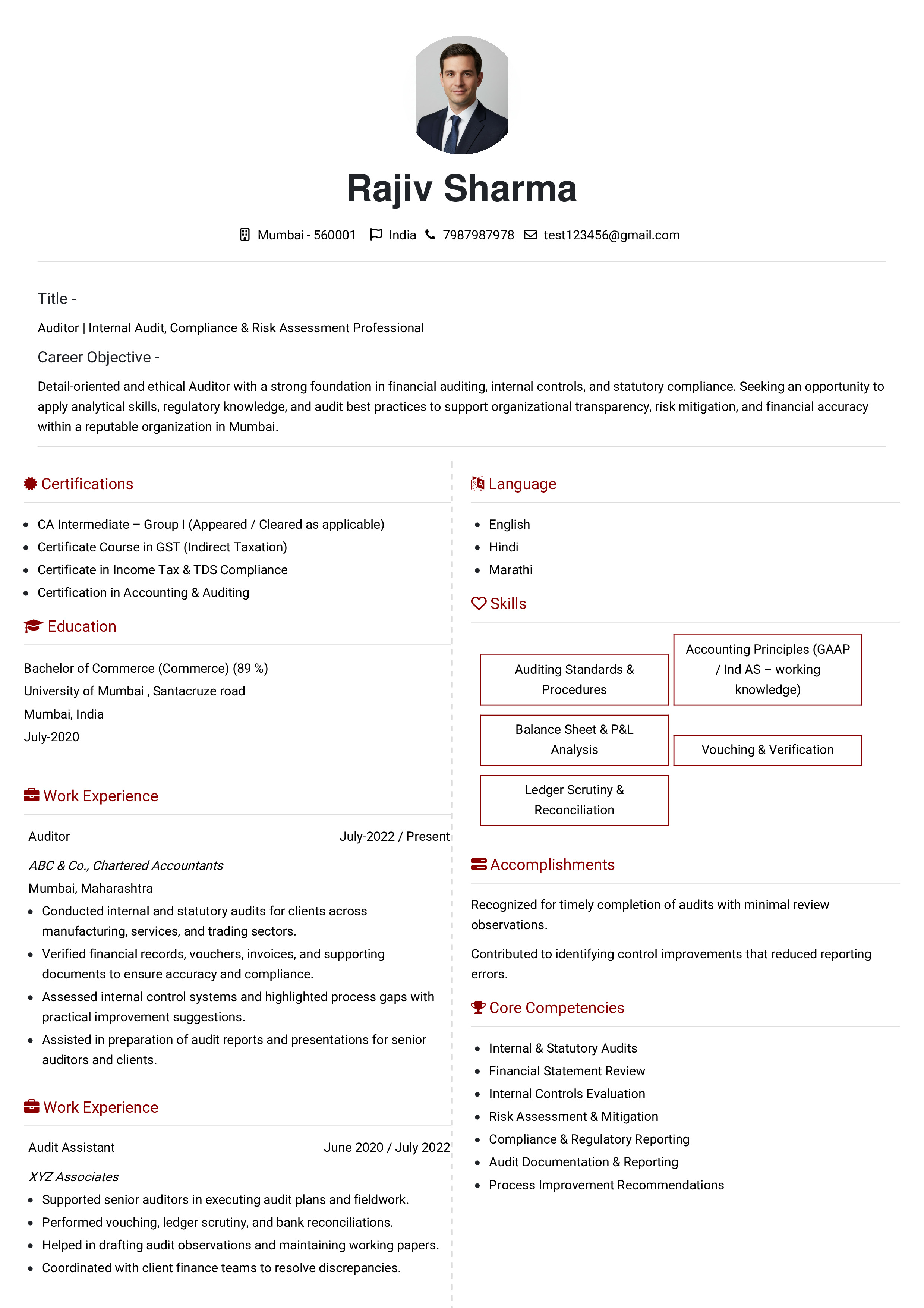 IRS Tax Examiner Resume Example