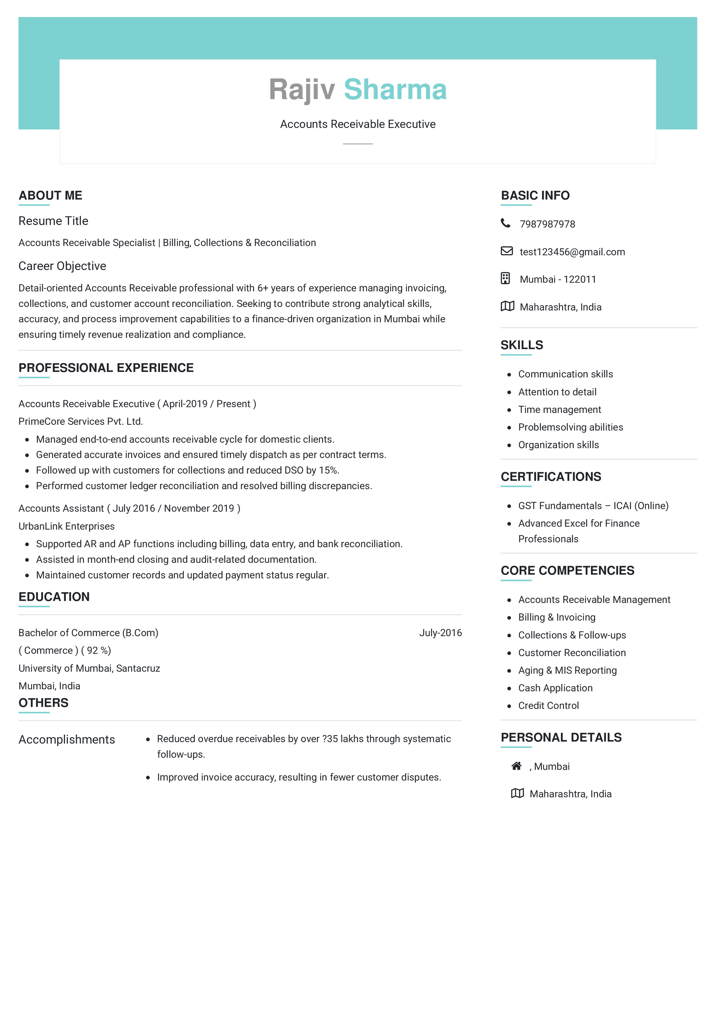 IRS Tax Examiner Resume Example
